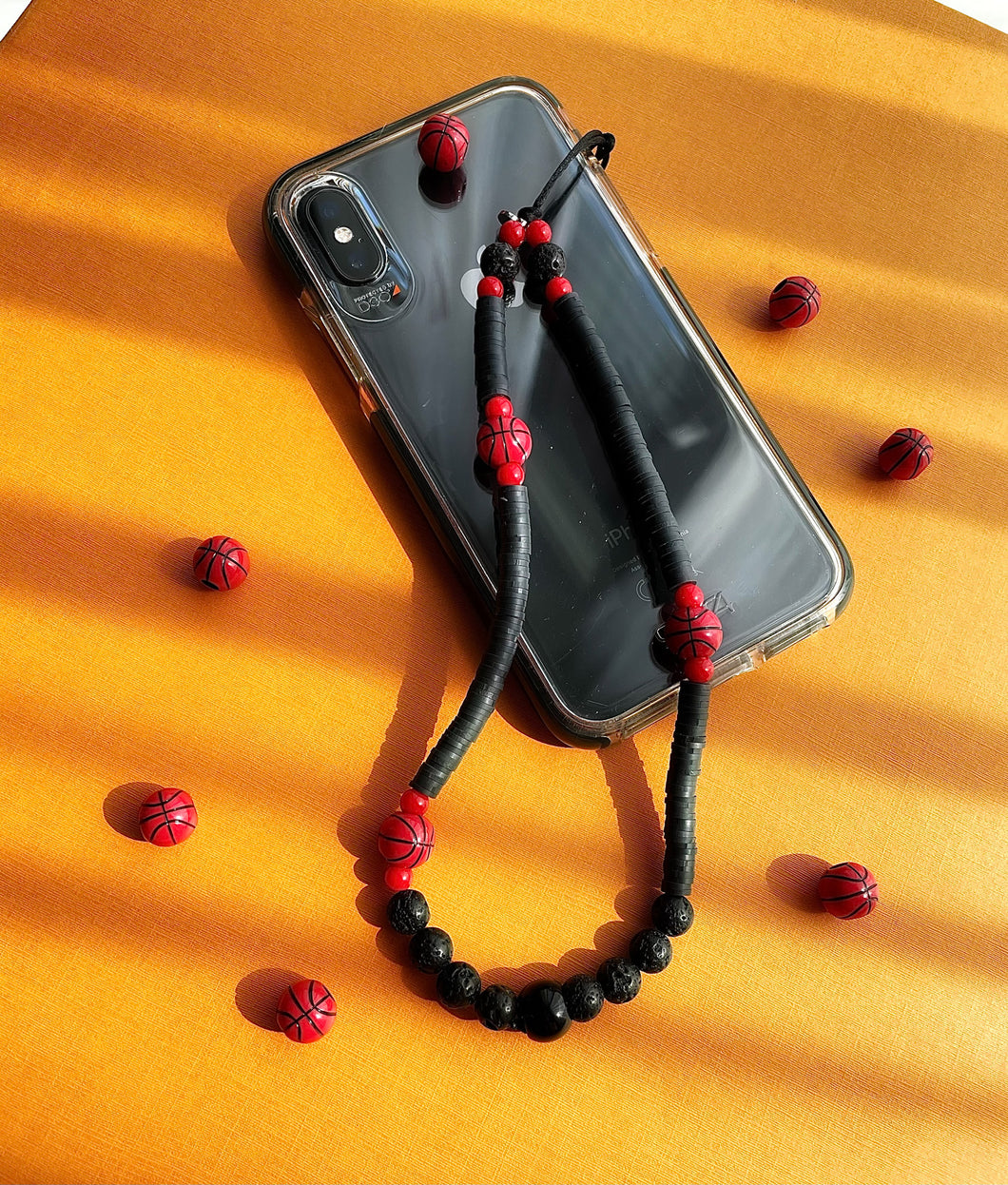 Step Up Your Game - Basketball - Natural Lava Stones - Wristlet Phone Strap - Sports Edition