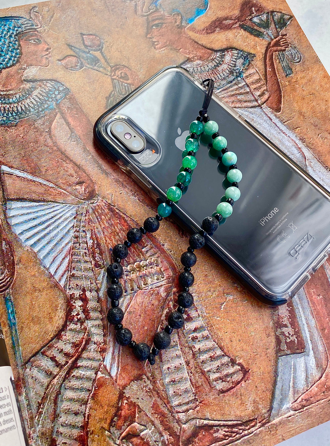 Dragon's Lava - Natural Lava Stones, Jade and Dragon Veins Agate - Wristlet Phone Strap