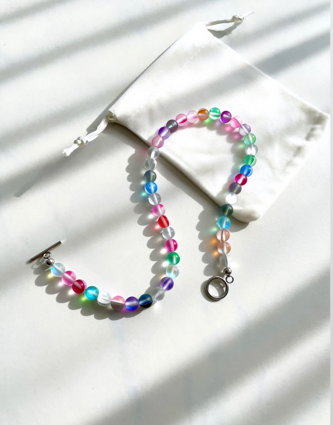 Holographic M O O N S T O N E - Necklace - Rainbow Frosted
